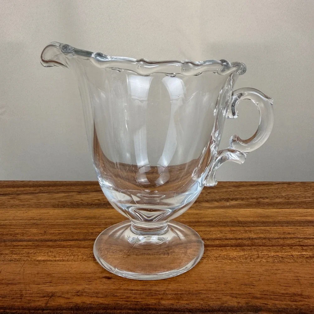 Vintage Fostoria Century Glass Creamer & Sugar Bowl Set Scalloped Edge Pedestal